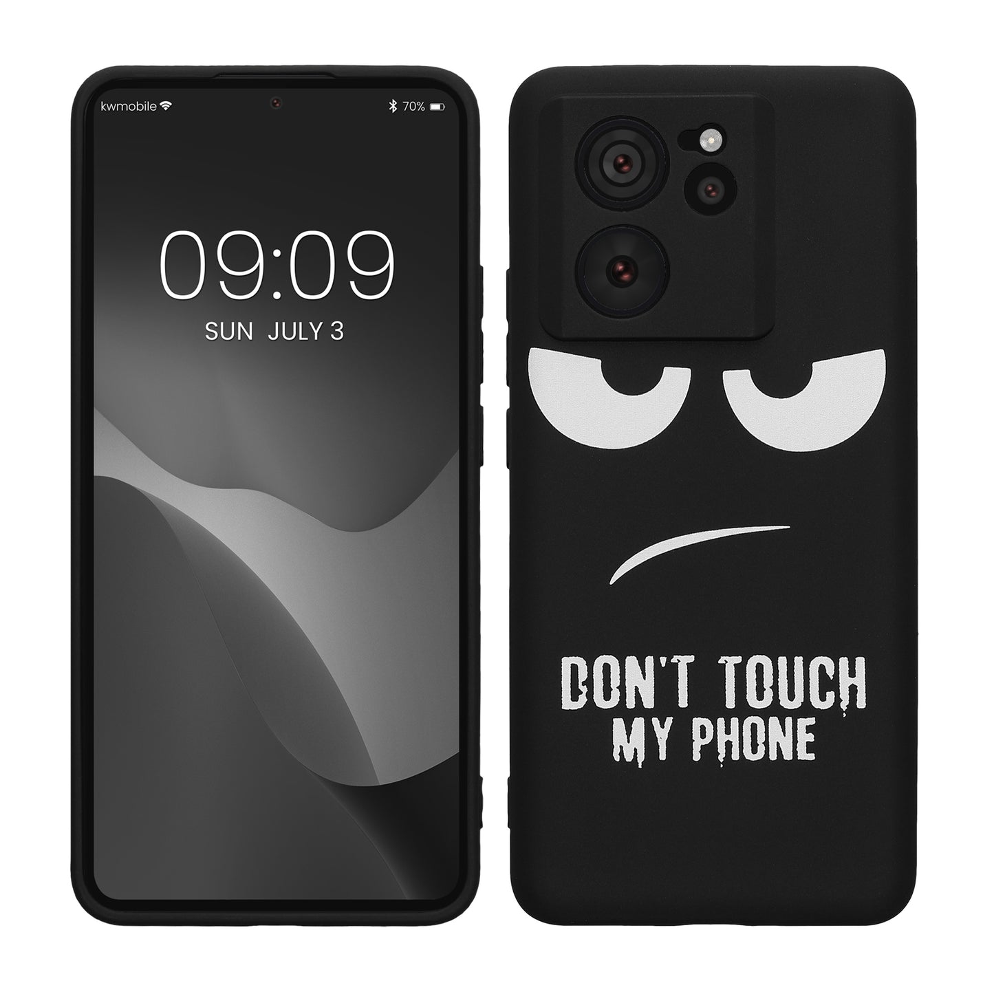 kwmobile Hülle kompatibel mit Xiaomi 13T / 13T Pro - Handyhülle Silikon Case - Don't touch my Phone Weiß Schwarz Weiß  [dsg01]