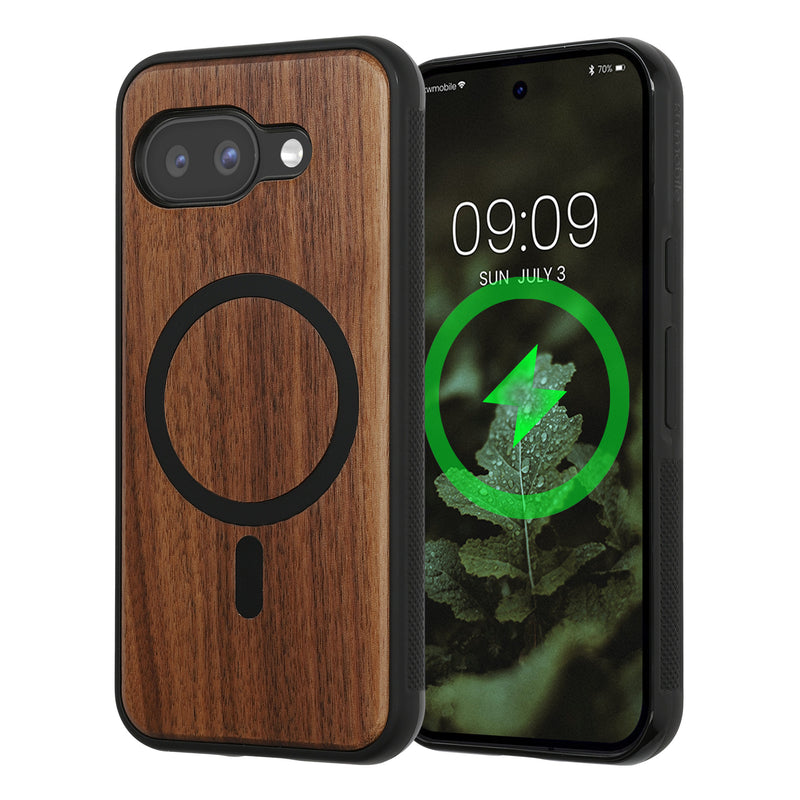 kwmobile Hülle für Google Pixel 9a Handyhülle - Cover aus Holz und TPU - Kompatibel mit MagSafe - Case in Dunkelbraun Holz Dunkelbraun  [dsg01]