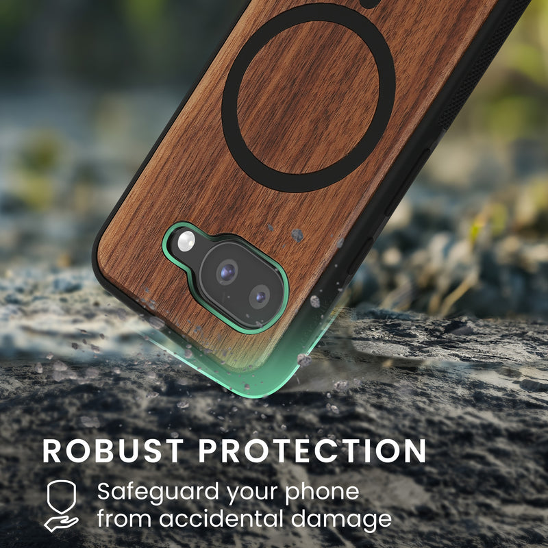 kwmobile Hülle für Google Pixel 9a Handyhülle - Cover aus und TPU - Kompatibel mit MagSafe - Case in Holz