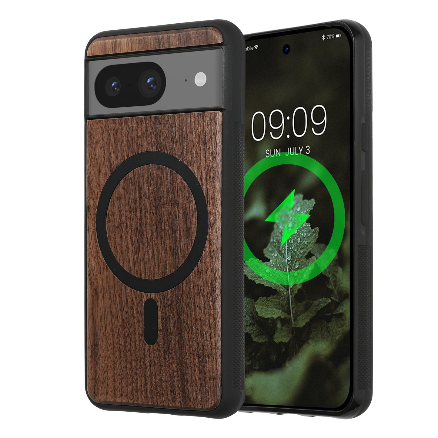 kwmobile Hülle für Google Pixel 8 Handyhülle - Cover aus Holz und TPU - Kompatibel mit MagSafe - Case in Dunkelbraun Holz Dunkelbraun  [dsg01]