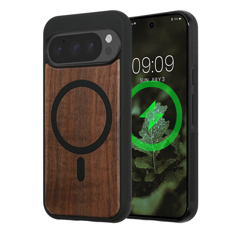 kwmobile Hülle für Google Pixel 10 / Pixel 10 Pro Handyhülle - Cover aus Holz und TPU - Kompatibel mit MagSafe - Case in Dunkelbraun Holz Dunkelbraun  [dsg01]