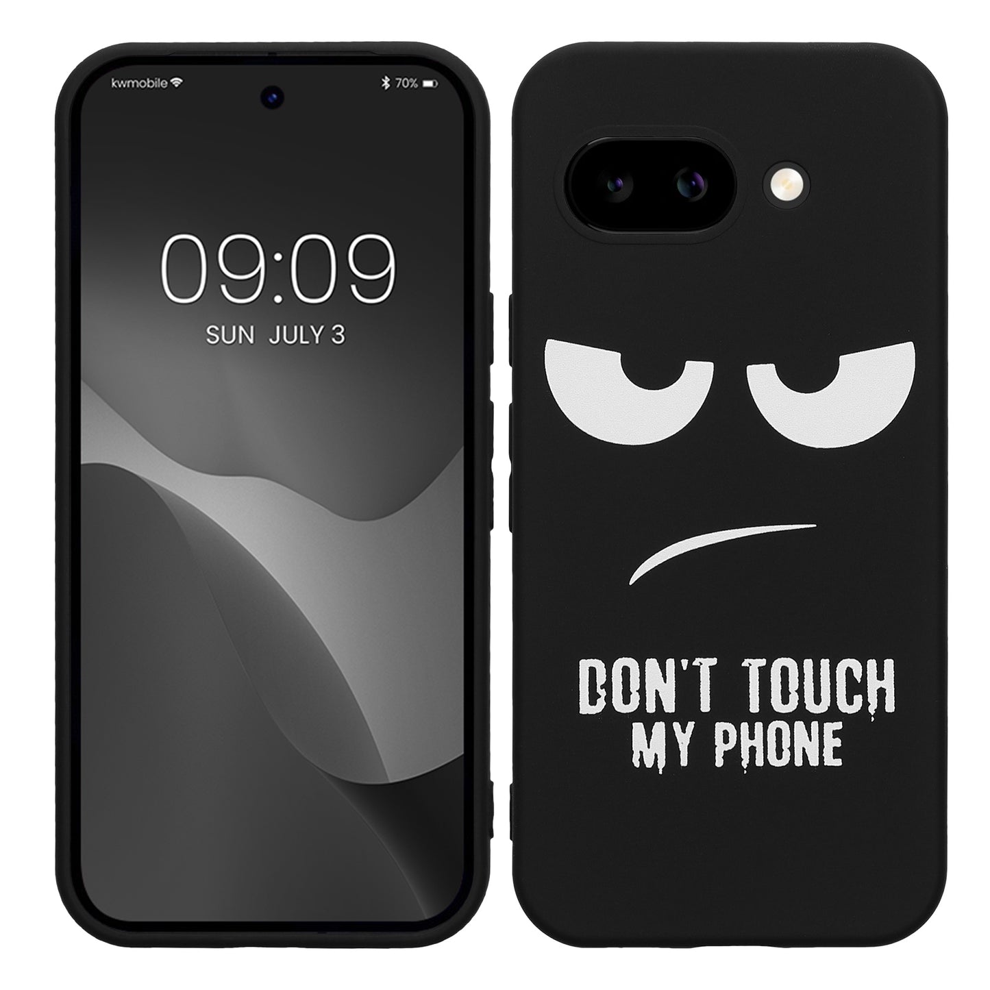 kwmobile Hülle kompatibel mit Google Pixel 9a - Handyhülle Silikon Case - Don't touch my Phone Weiß Schwarz Weiß  [dsg01]