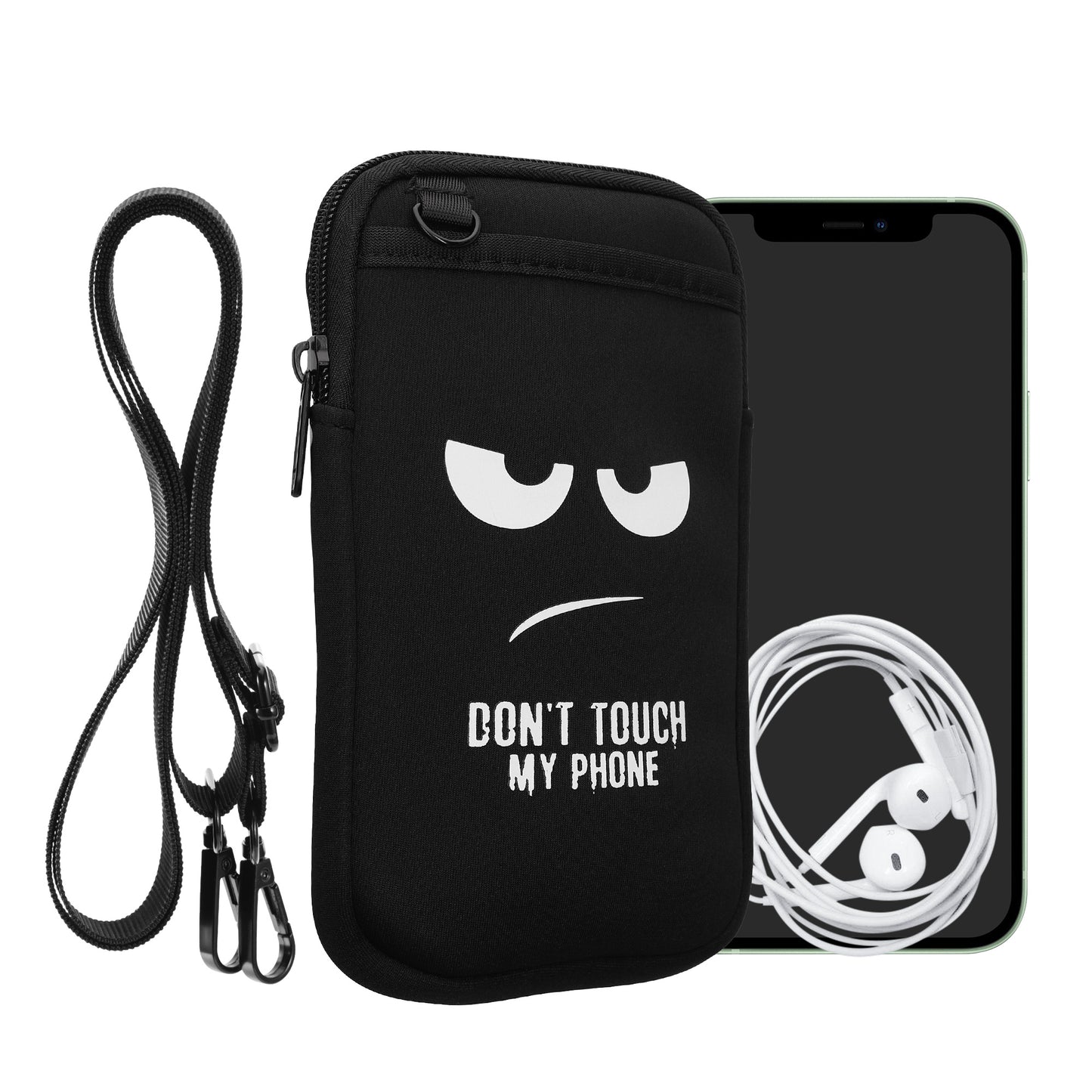 kwmobile Handytasche zum Umhängen für XXL - 7" Handy Tasche - Umhänge Tasche für Handy aus Neopren - Handyschutz mit Taschen - Don't touch my Phone Weiß XXL [dsg01]