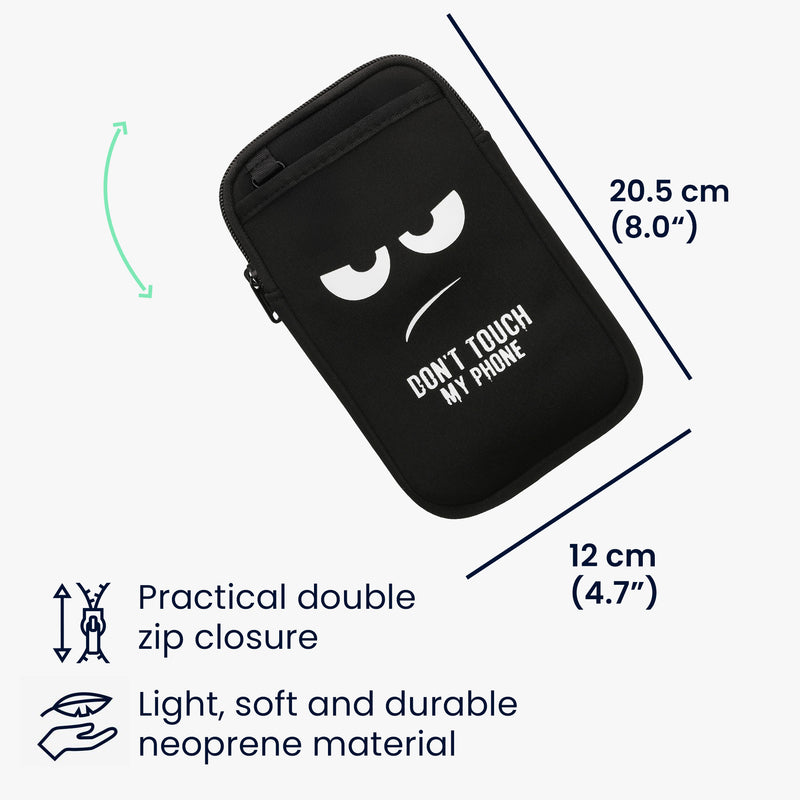 kwmobile Handytasche zum Umhängen für 7" Handy Tasche Umhänge Tasche für Handy Handyschutz mit Taschen Don't touch my Phone