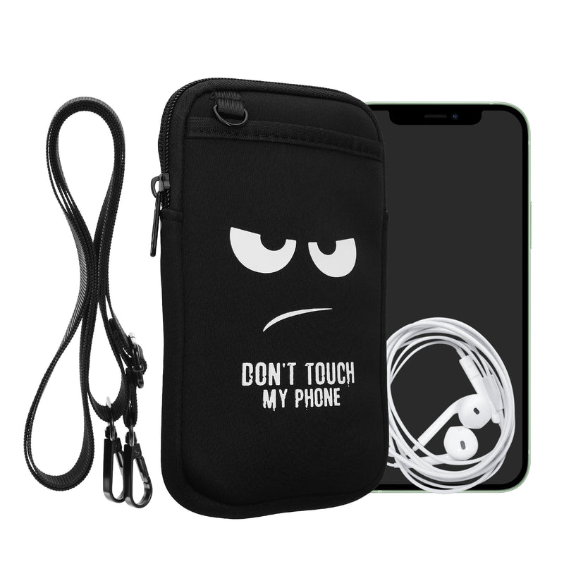 kwmobile Handytasche zum Umhängen für XL - 6,7/6,8" Handy Tasche - Umhänge Tasche für Handy aus Neopren - Handyschutz mit Taschen - Don't touch my Phone Weiß XL [dsg01]