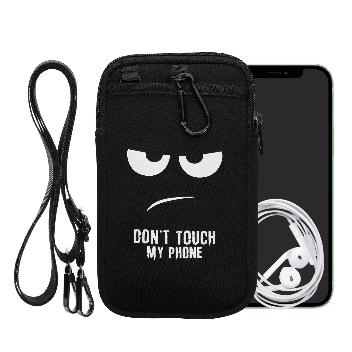 kwmobile Handytasche zum Umhängen für Handy Tasche Umhänge Tasche für Handy Handyschutz mit Taschen Don't touch my Phone
