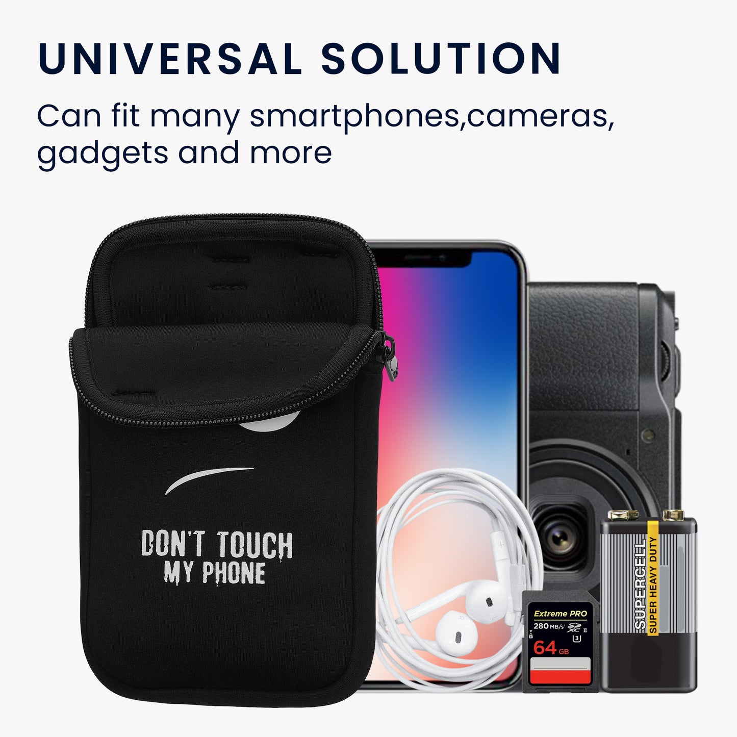 kwmobile Handytasche zum Umhängen für Handy Tasche Umhänge Tasche für Handy Handyschutz mit Taschen Don't touch my Phone
