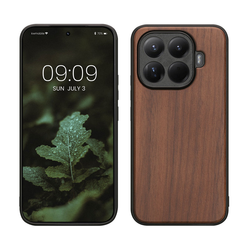 kwmobile Hülle kompatibel mit Xiaomi 15T Pro Hülle - Holz Case - stoßfestes Handy Cover - TPU Handyhülle in Dunkelbraun Walnussholz Dunkelbraun  [dsg01]