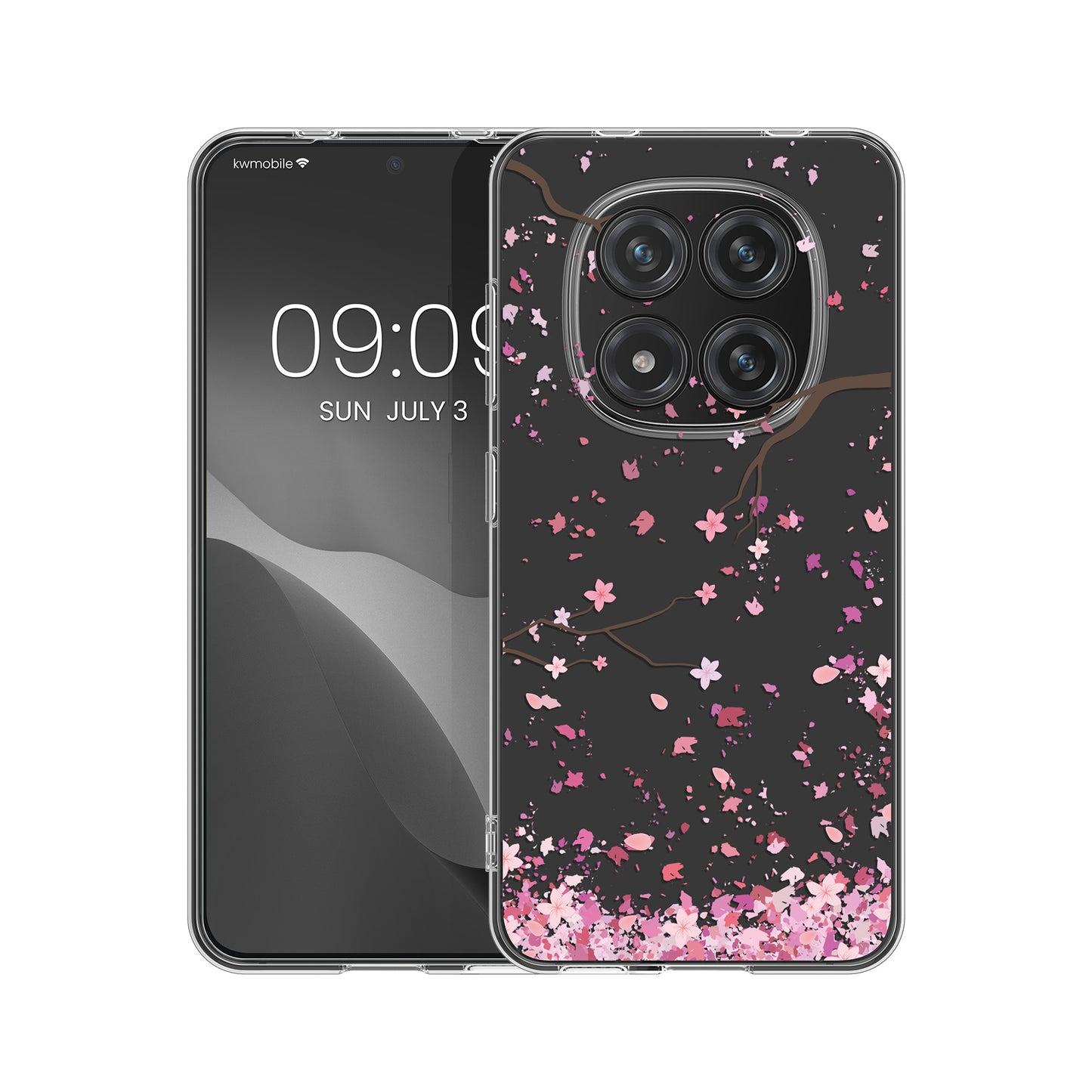 kwmobile Case kompatibel mit Xiaomi Redmi Note 15 Pro 5G - Hülle Silikon transparent Kirschblütenblätter Dunkelbraun Transparent