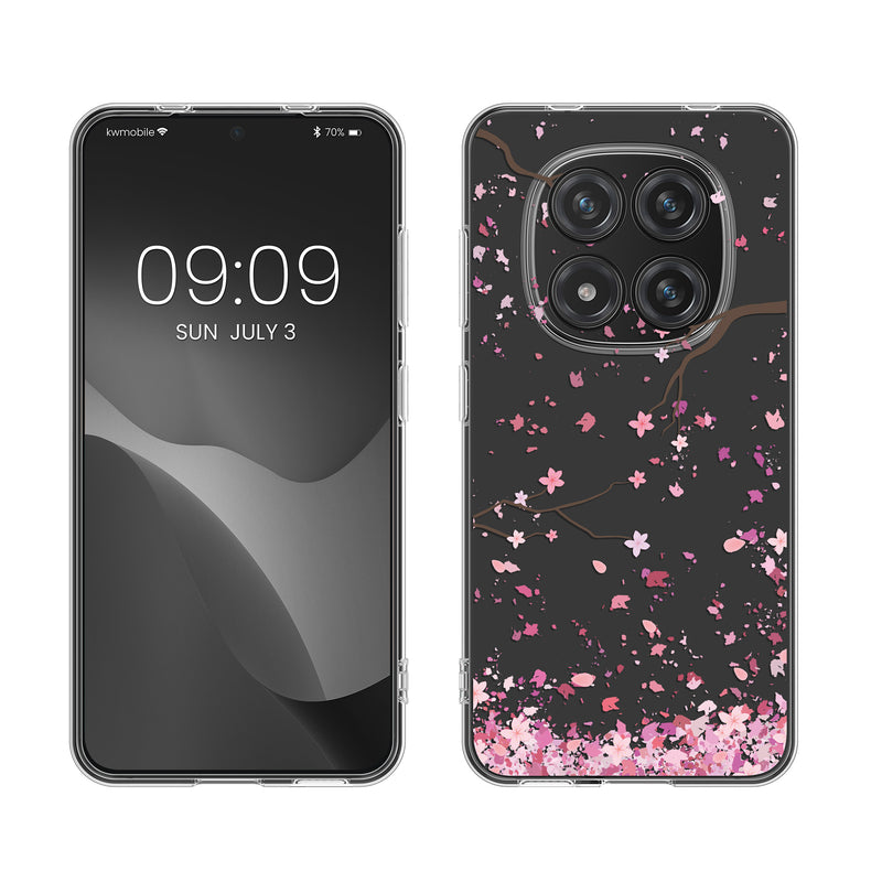 kwmobile Case kompatibel mit Xiaomi Redmi Note 15 Pro+ 5G / Poco M8 Pro 5G - Hülle Silikon transparent Kirschblütenblätter Rosa Dunkelbraun Transparent Rosa  [dsg01]