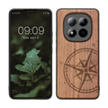 kwmobile Hülle kompatibel mit Xiaomi Redmi Note 15 Pro 4G Hülle - Holz Case - Handy Cover - TPU Handyhülle in Dunkelbraun Kompass Vintage Dunkelbraun  [dsg01]