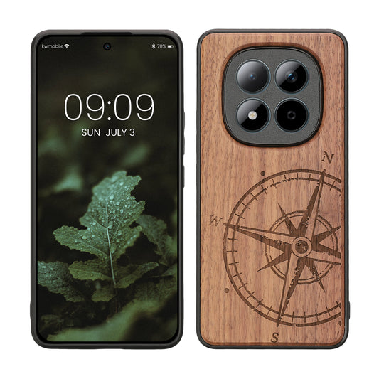 kwmobile Hülle kompatibel mit Xiaomi Redmi Note 15 Pro 4G Hülle - Holz Case - Handy Cover - TPU Handyhülle in Dunkelbraun Kompass Vintage Dunkelbraun  [dsg01]
