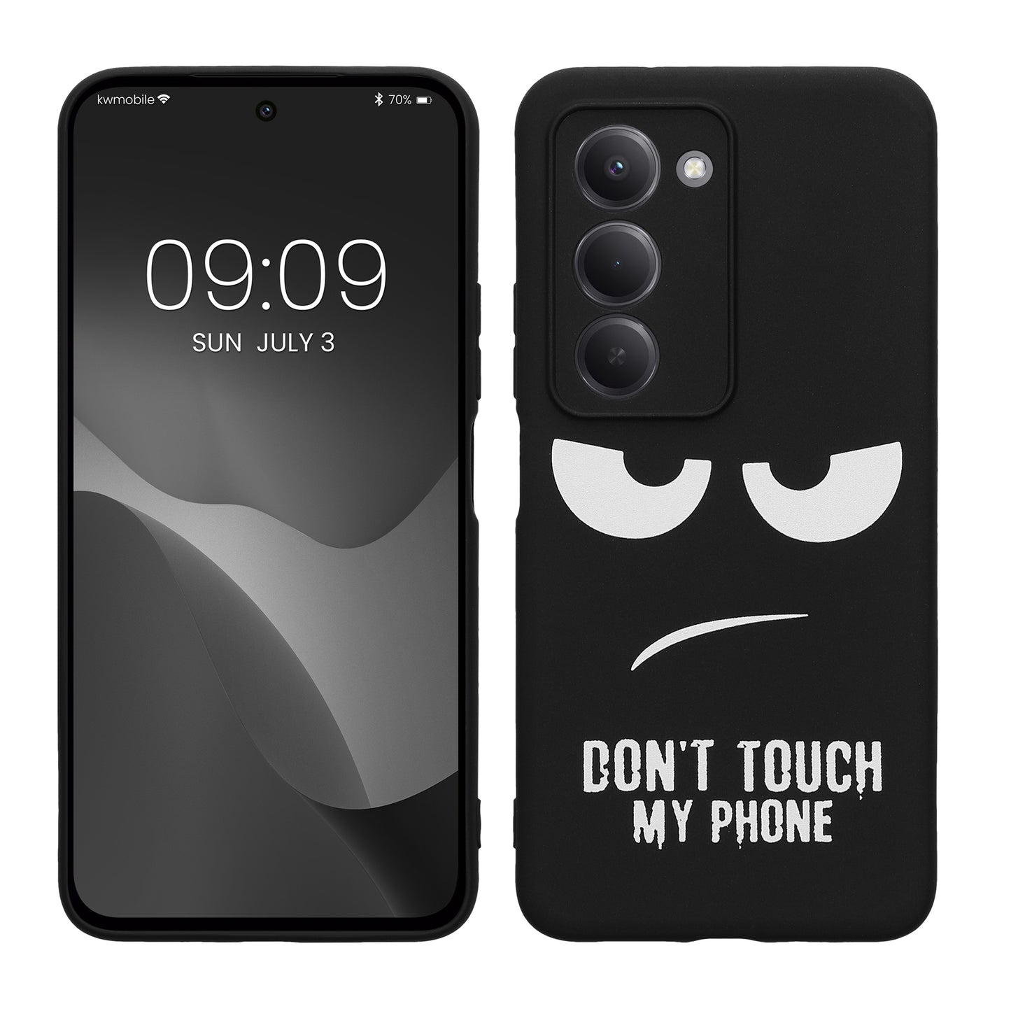 kwmobile Hülle kompatibel mit Xiaomi Redmi 15 5G - Handyhülle Silikon Case - Don't touch my Phone Weiß Schwarz Weiß  [dsg01]