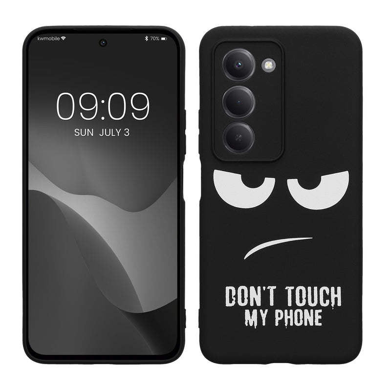 kwmobile Hülle kompatibel mit Xiaomi Redmi 15 5G - Handyhülle Silikon Case - Don't touch my Phone Weiß Schwarz Weiß  [dsg01]
