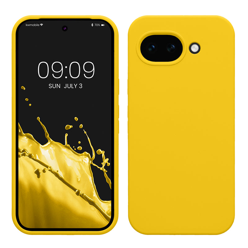 kwmobile Hülle kompatibel mit Google Pixel 10a Hülle - Silikon Handy Case - Handyhülle weiche Oberfläche - kabelloses Laden - Strahlend Gelb Strahlend Gelb  