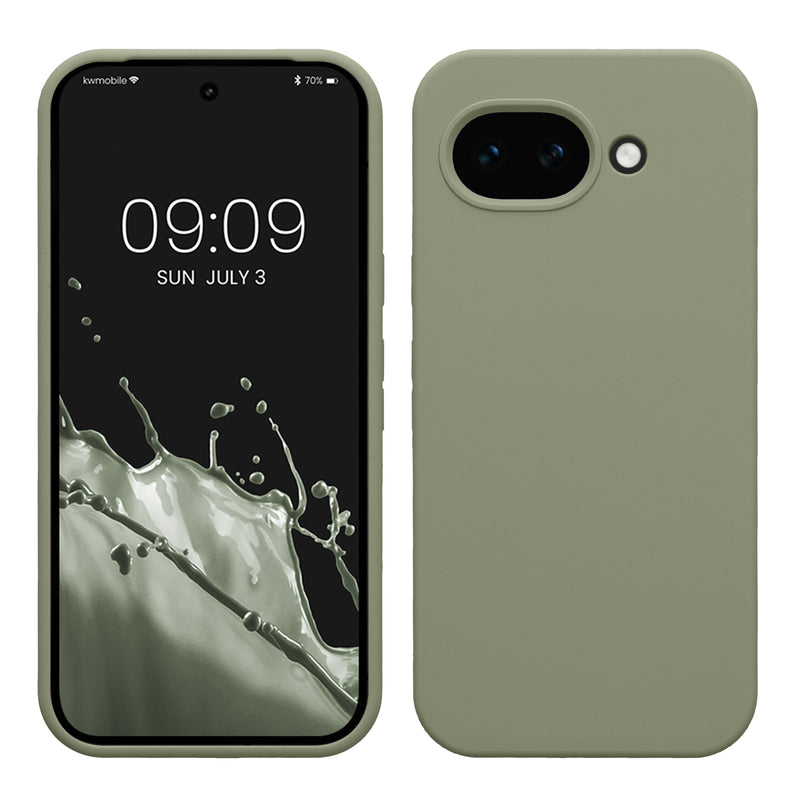 kwmobile Hülle kompatibel mit Google Pixel 10a Hülle - Silikon Handy Case - Handyhülle weiche Oberfläche - kabelloses Laden - Graugrün Graugrün  