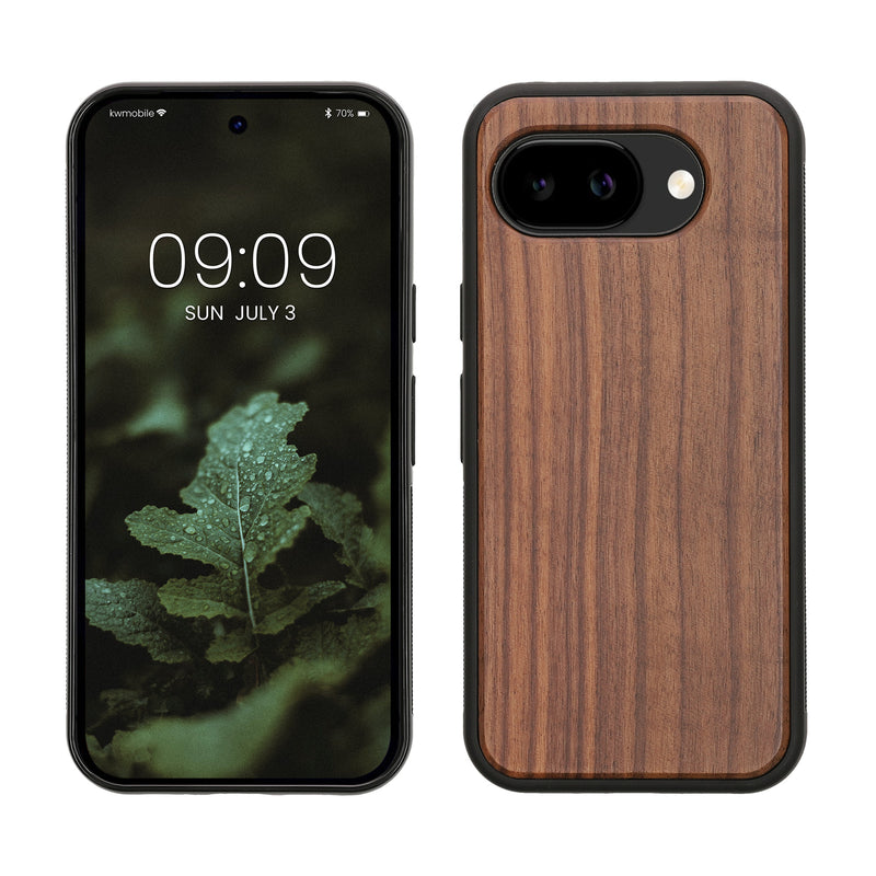 kwmobile Hülle kompatibel mit Google Pixel 10a Hülle - Holz Case - stoßfestes Handy Cover - TPU Handyhülle in Dunkelbraun Walnussholz Dunkelbraun  [dsg01]