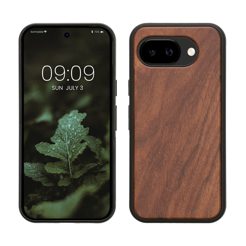 kwmobile Hülle kompatibel mit Google Pixel 10a Hülle - Holz Case - stoßfestes Handy Cover - TPU Handyhülle in Vintage Braun Braun Holz Vintage Braun  [dsg02]