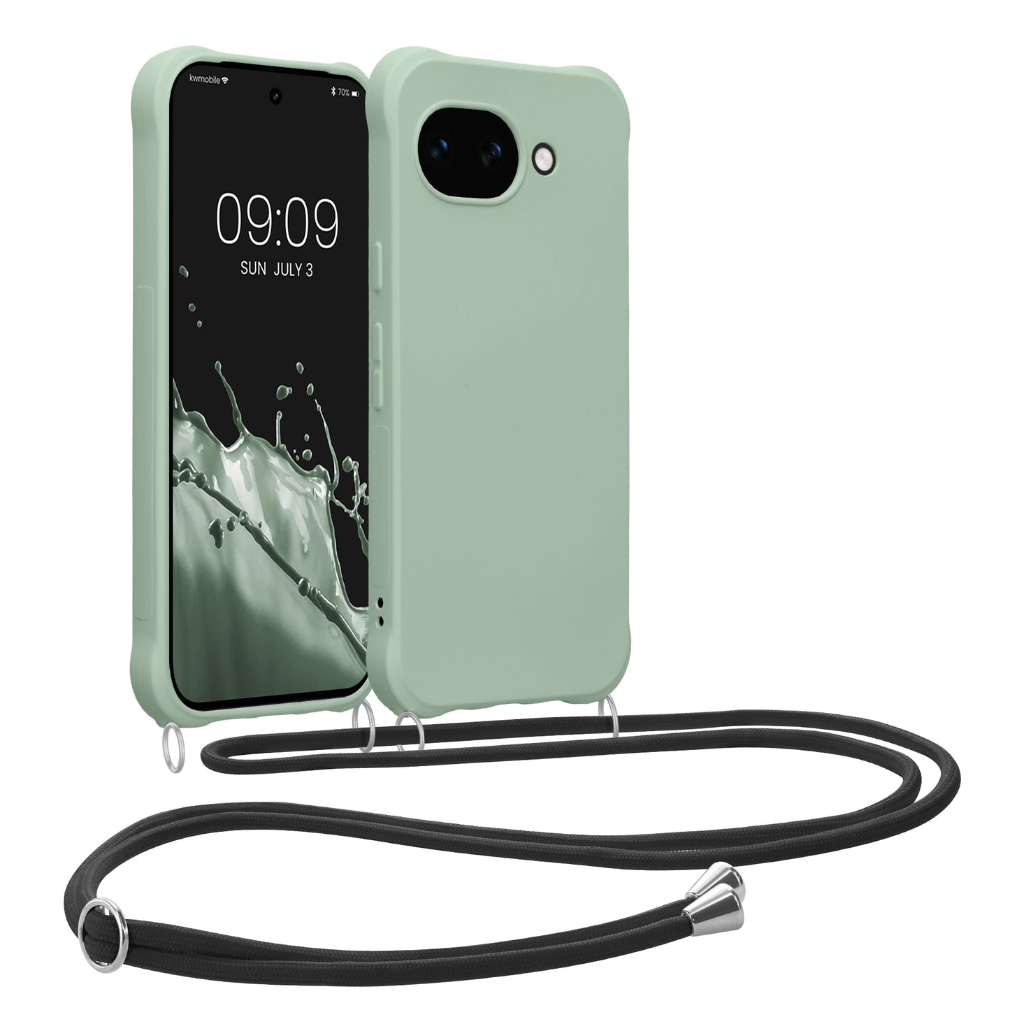 kwmobile Necklace Case kompatibel mit Google Pixel 10a Hülle - Cover mit Kordel zum Umhängen - Silikon Schutzhülle Graugrün Graugrün  