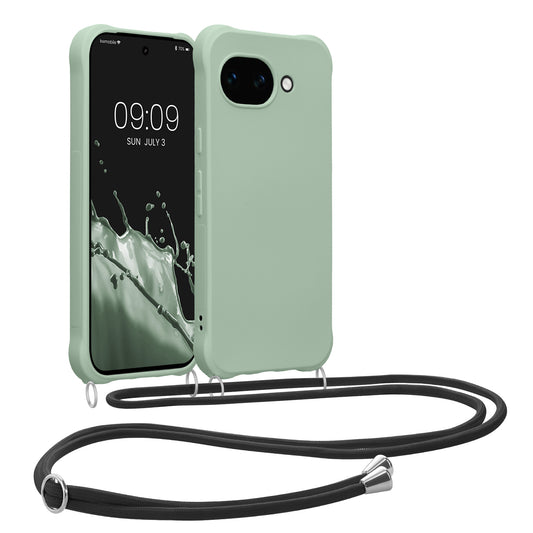 kwmobile Necklace Case kompatibel mit Google Pixel 10a Hülle - Cover mit Kordel zum Umhängen - Silikon Schutzhülle Graugrün Graugrün  