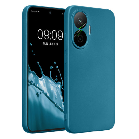 kwmobile Handyhülle kompatibel mit Xiaomi Poco F7 Hülle - weiche Silikon Case metallisch schimmernd in Metallic Karibikblau Metallic Karibikblau  