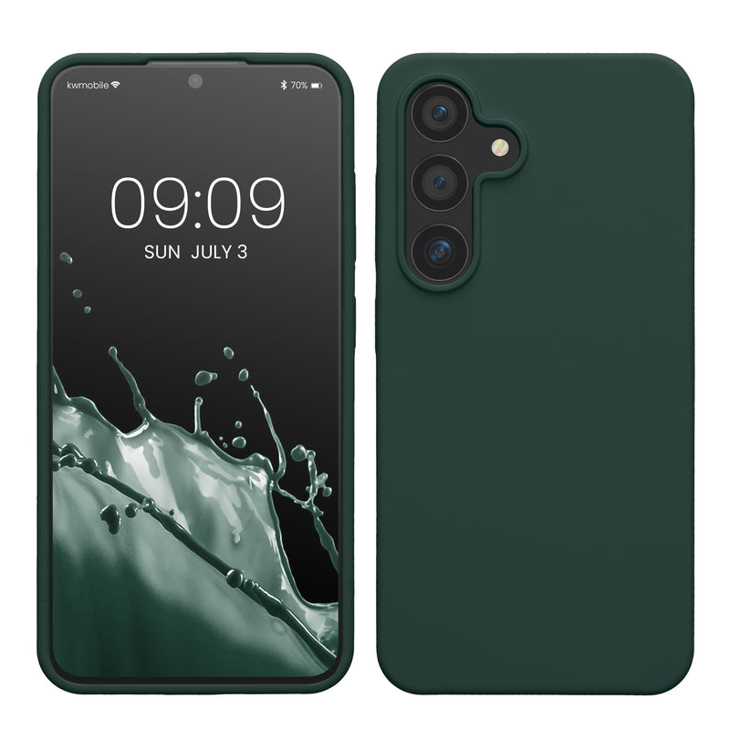 kwmobile Hülle kompatibel mit Samsung Galaxy S24 Hülle - Silikon Handy Case - Handyhülle für Samsung S24 weiche Oberfläche - kabelloses Laden für Galaxy S24 Case - Moosgrün Moosgrün  