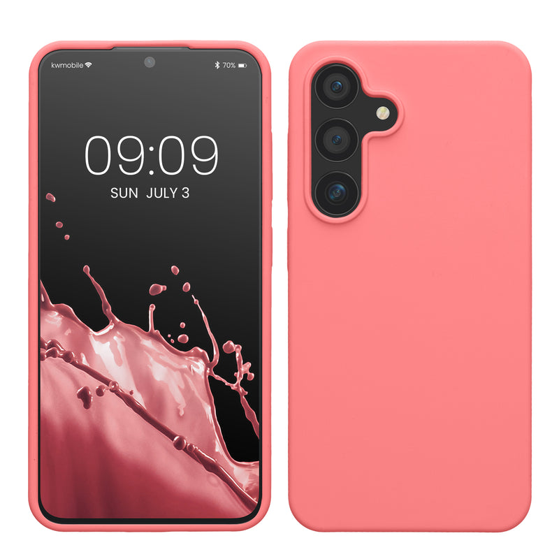 kwmobile Hülle kompatibel mit Samsung Galaxy S24 Hülle - Silikon Handy Case - Handyhülle für Samsung S24 weiche Oberfläche - kabelloses Laden für Galaxy S24 Case - Pastell Koralle Pastell Koralle  