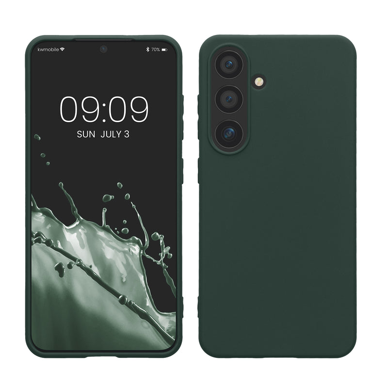 kwmobile Hülle kompatibel mit Samsung Galaxy S24 Hülle - TPU Silikon Handyhülle weich schlank - Case stoßabsorbierend flexibel - kabelloses Laden - Moosgrün Moosgrün  
