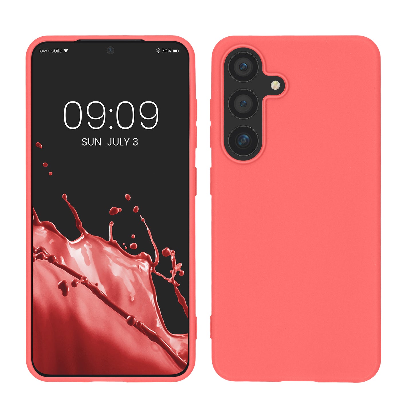 kwmobile Hülle kompatibel mit Samsung Galaxy S25 Hülle - weiches TPU Silikon Case - Cover geeignet für kabelloses Laden - Neon Koralle Neon Koralle  