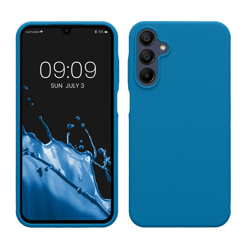 kwmobile Hülle kompatibel mit Samsung Galaxy A15 5G Hülle - Silikon Handy Case - Handyhülle weiche Oberfläche - kabelloses Laden - Karibikblau Karibikblau  