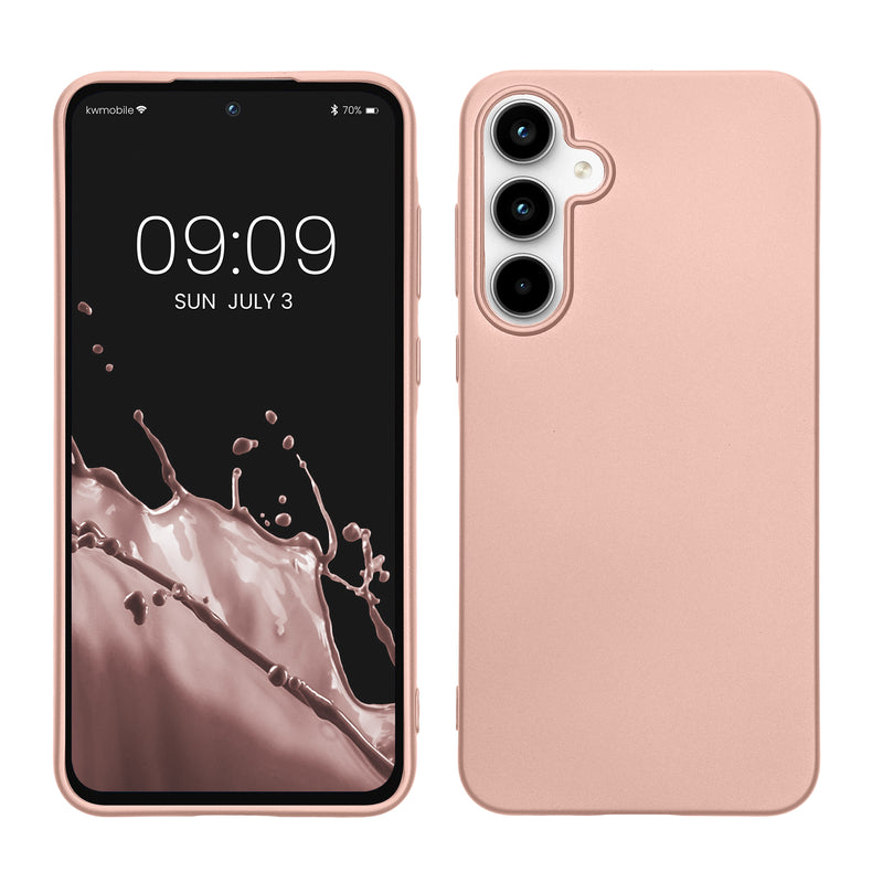 kwmobile Case kompatibel mit Samsung Galaxy A55 5G Hülle - Schutzhülle aus Silikon metallisch schimmernd - Handyhülle Metallic Rosegold Metallic Rosegold  
