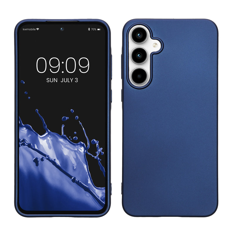 kwmobile Case kompatibel mit Samsung Galaxy A55 5G Hülle - Schutzhülle aus Silikon metallisch schimmernd - Handyhülle Metallic Blau Metallic Blau  