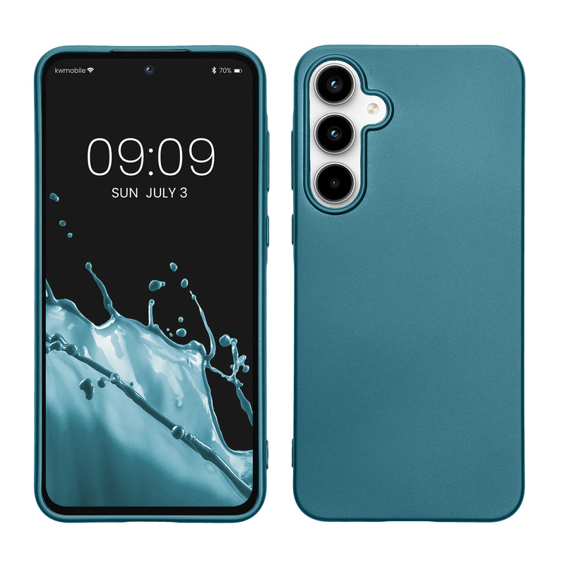 kwmobile Case kompatibel mit Samsung Galaxy A55 5G Hülle - Schutzhülle aus Silikon metallisch schimmernd - Handyhülle Metallic Karibikblau Metallic Karibikblau  
