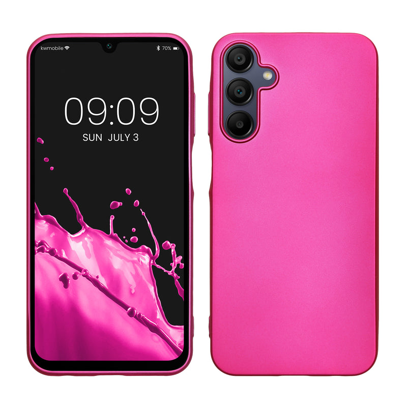kwmobile Case kompatibel mit Samsung Galaxy A15 5G Hülle - Schutzhülle aus Silikon metallisch schimmernd - Handyhülle Metallic Pink Metallic Pink  