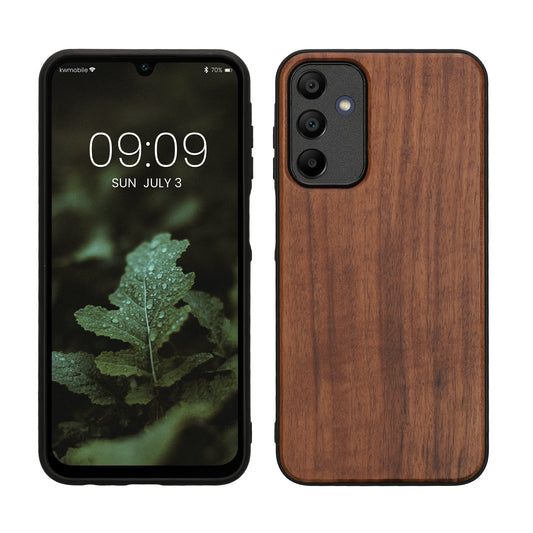 kwmobile Hülle kompatibel mit Samsung Galaxy A15 5G Hülle - Holz Case - stoßfestes Handy Cover - TPU Handyhülle in Dunkelbraun Dunkelbraun  
