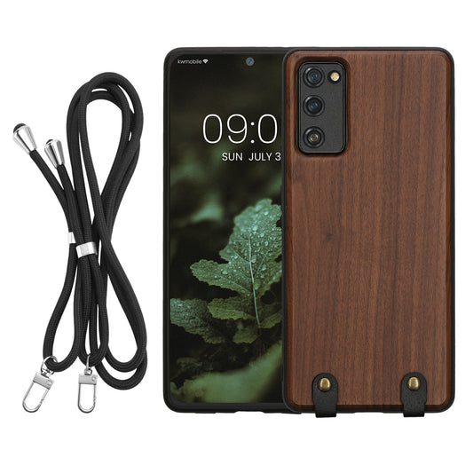 kwmobile Necklace Case kompatibel mit Samsung Galaxy S20 FE Hülle - Holz TPU Cover mit Handykette - Band Handyhülle Dunkelbraun Dunkelbraun  