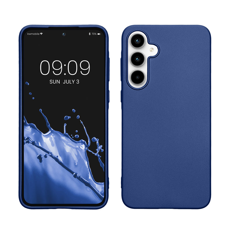 kwmobile Case kompatibel mit Samsung Galaxy A35 Hülle - Schutzhülle aus Silikon metallisch schimmernd - Handyhülle Metallic Blau Metallic Blau  