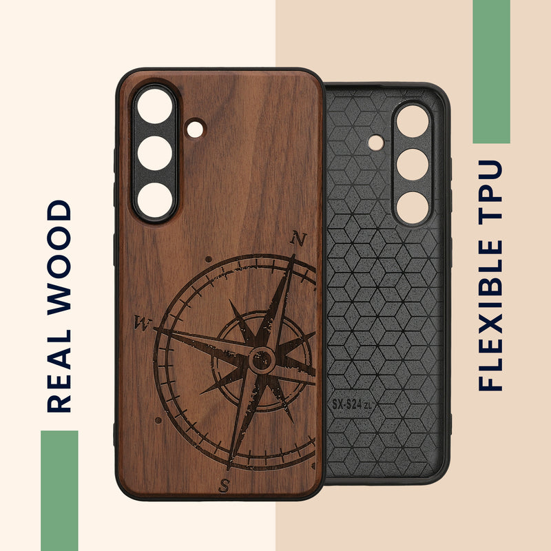 kwmobile Hülle kompatibel mit Samsung Galaxy S24 Hülle - Case - Handy Cover - TPU Handyhülle Kompass Vintage