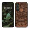 kwmobile Hülle kompatibel mit Samsung Galaxy S24 Hülle - Holz Case - Handy Cover - TPU Handyhülle in Dunkelbraun Indische Sonne Dunkelbraun  [dsg02]