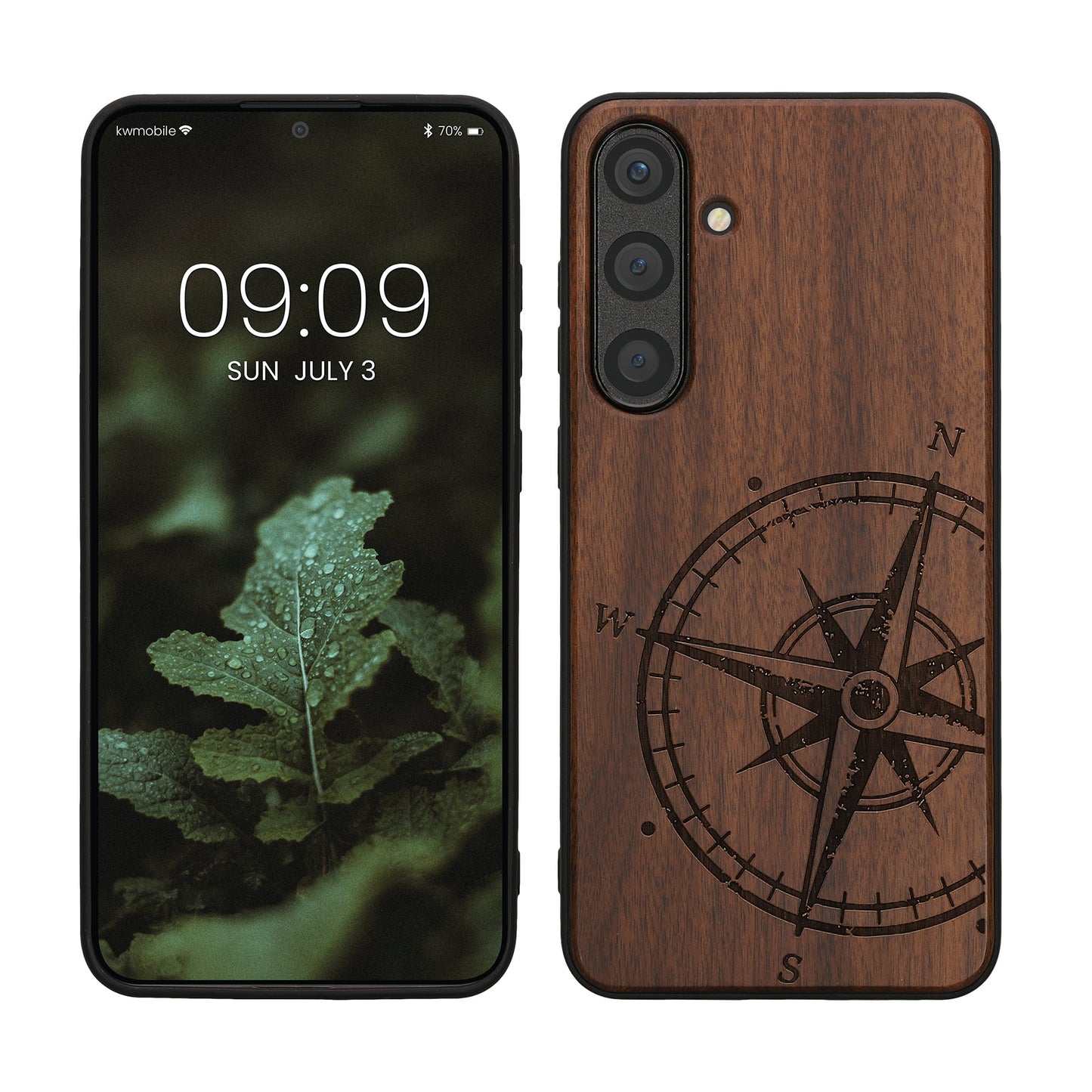 kwmobile Hülle kompatibel mit Samsung Galaxy S24 Plus Hülle - Holz Case - stoßfestes Handy Cover - TPU Handyhülle in Dunkelbraun Dunkelbraun  [dsg01]