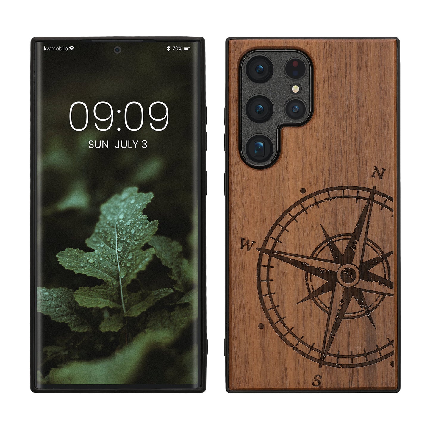 kwmobile Hülle kompatibel mit Samsung Galaxy S24 Ultra Hülle - Holz Case - Handy Cover - TPU Handyhülle in Dunkelbraun Kompass Vintage Dunkelbraun  [dsg01]