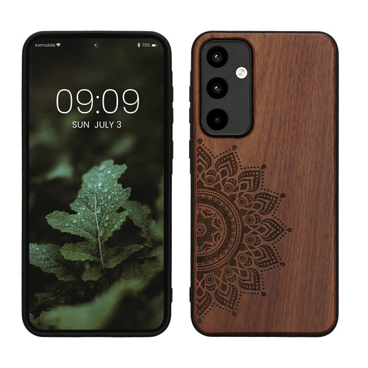 kwmobile Hülle kompatibel mit Samsung Galaxy A55 5G Hülle - Holz Case - stoßfestes Handy Cover - TPU Handyhülle in Dunkelbraun Dunkelbraun  [dsg01]