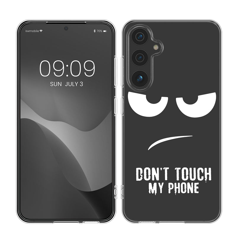 kwmobile Case kompatibel mit Samsung Galaxy A55 5G - Hülle Silikon transparent Don't touch my Phone Schwarz Transparent Schwarz  [dsg05]