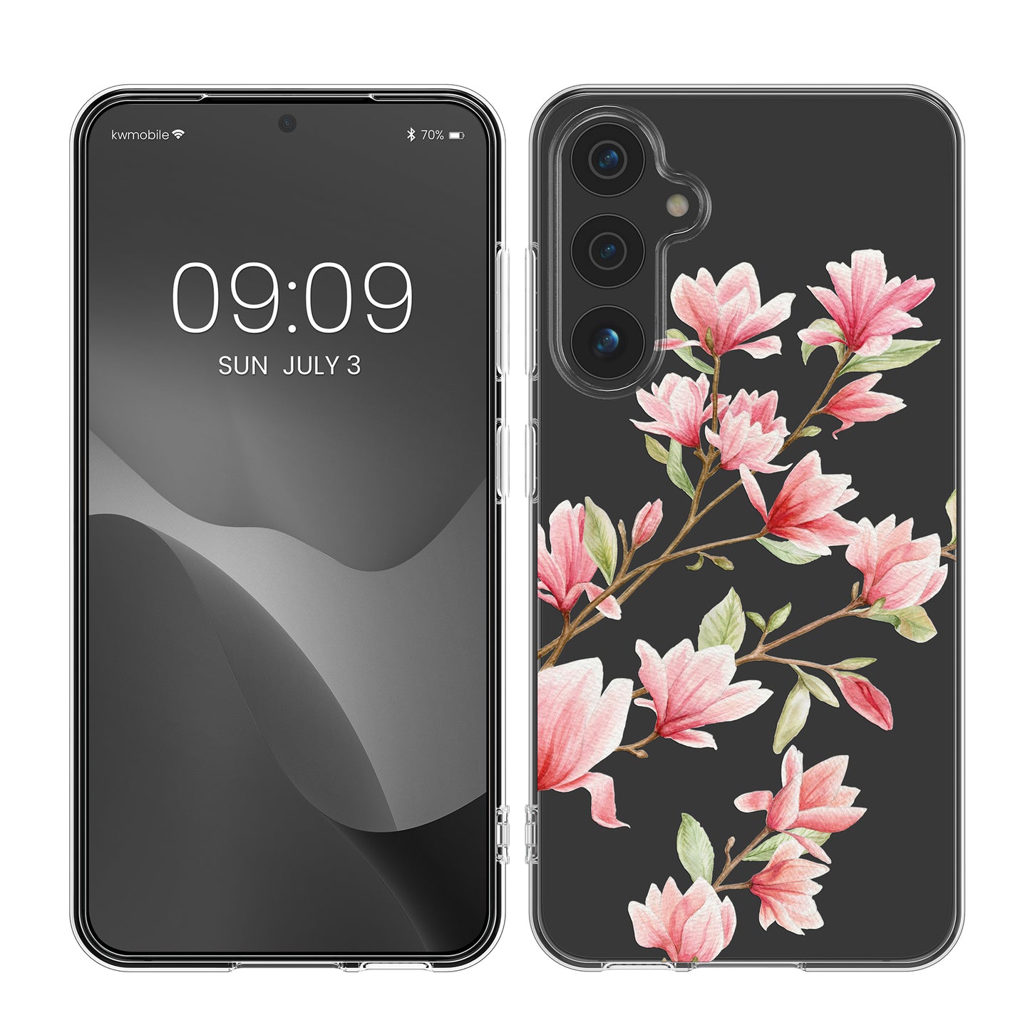 kwmobile Case kompatibel mit Samsung Galaxy A54 5G - Hülle Silikon transparent Magnolien Rosa Weiß Transparent Rosa  [dsg01]