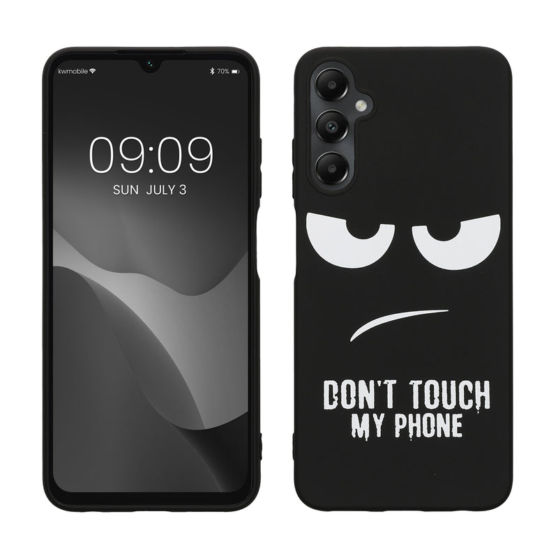 kwmobile Hülle kompatibel mit Samsung Galaxy A05s - Handyhülle Silikon Case - Don't touch my Phone Weiß Schwarz Weiß  [dsg01]
