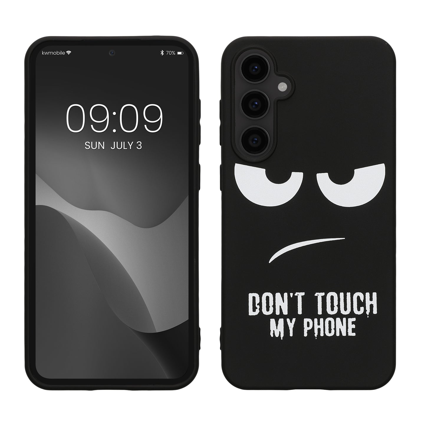 kwmobile Hülle kompatibel mit Samsung Galaxy S23 FE - Handyhülle Silikon Case - Don't touch my Phone Weiß Schwarz Weiß  [dsg01]