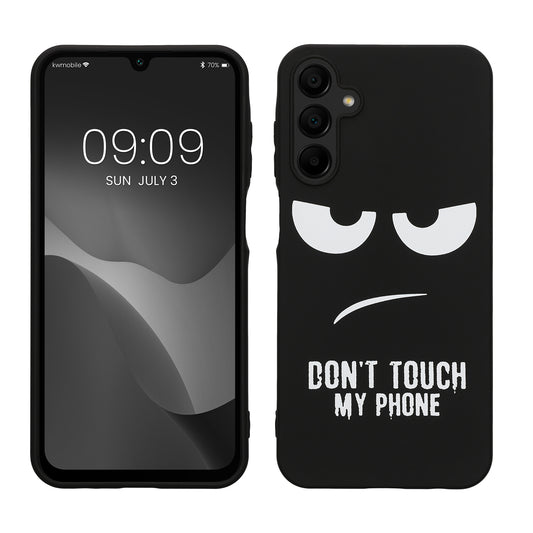 kwmobile Hülle kompatibel mit Samsung Galaxy A15 5G - Handyhülle Silikon Case - Don't touch my Phone Weiß Schwarz Weiß  [dsg01]