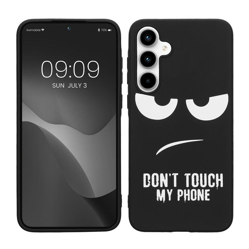kwmobile Hülle kompatibel mit Samsung Galaxy A35 - Handyhülle Silikon Case - Don't touch my Phone Weiß Schwarz Weiß  [dsg01]