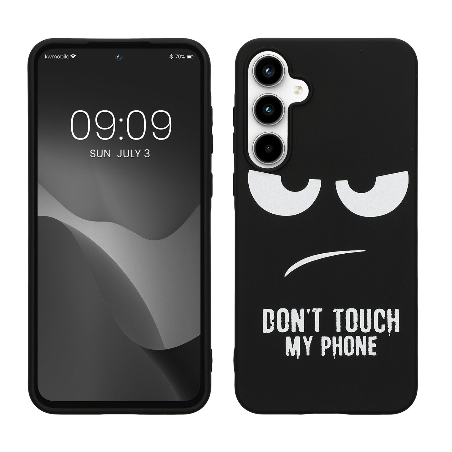 kwmobile Hülle kompatibel mit Samsung Galaxy A55 5G - Handyhülle Silikon Case - Don't touch my Phone Weiß Schwarz Weiß  [dsg01]