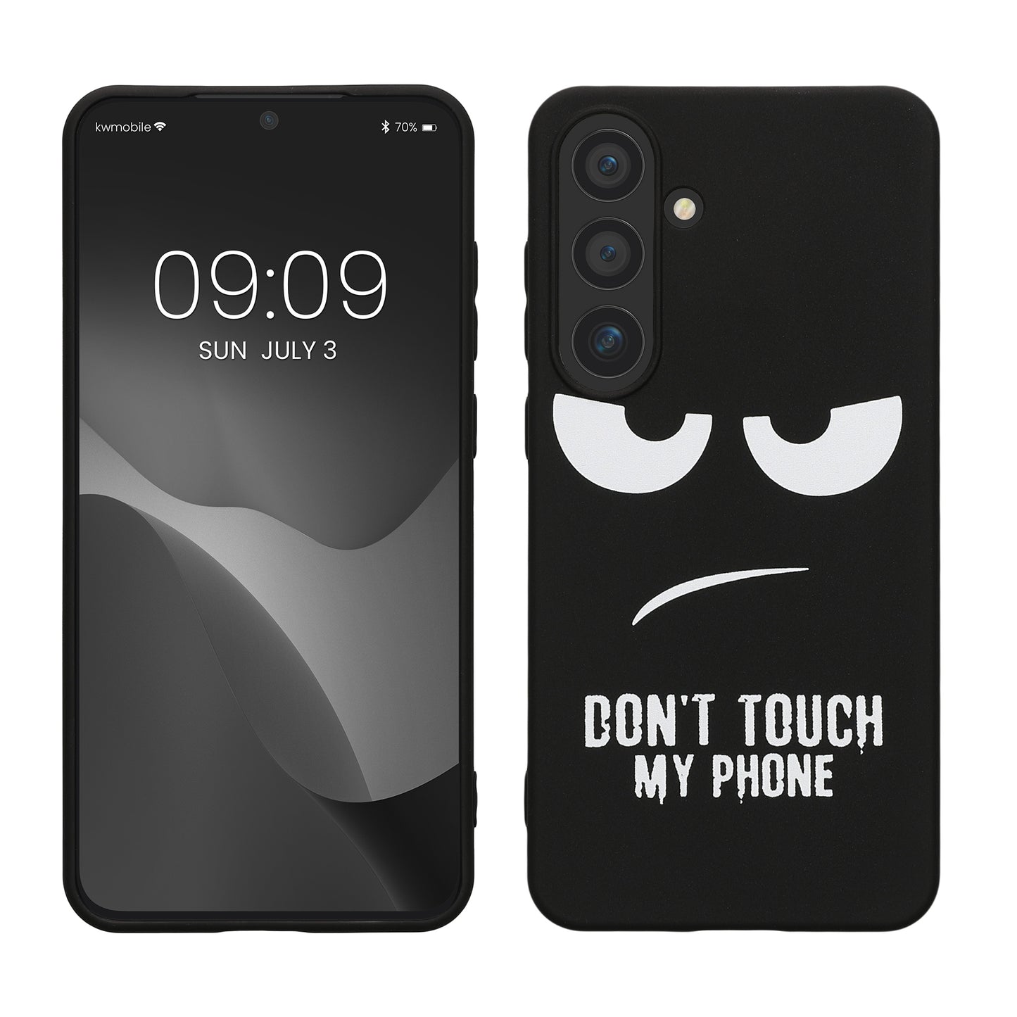 kwmobile Hülle kompatibel mit Samsung Galaxy S24 Plus - Handyhülle Silikon Case - Don't touch my Phone Weiß Schwarz Weiß  [dsg01]